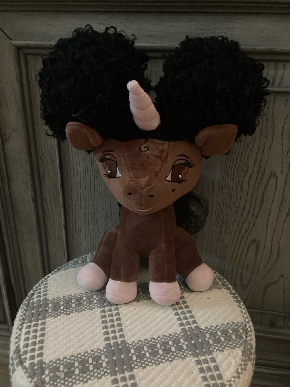 Plush Brown Unicorn with Pink Accents - Soft Cuddly Stuffed Animal